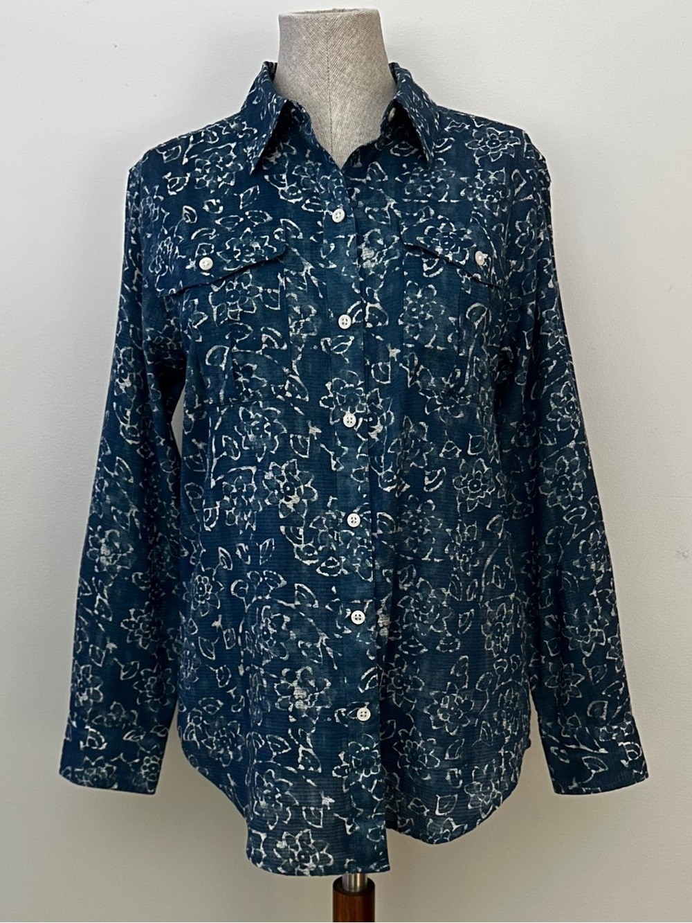 Lauren Ralph Lauren Blue Denim Floral Print Shirt- 100% Cotton